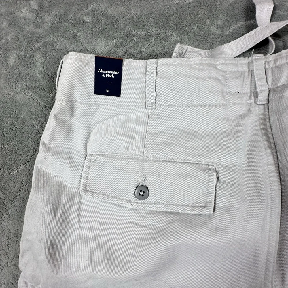 Abercrombie & Fitch Cotton Cargo Shorts Men 31 Heavy Button Fly Drawstring Y2K
